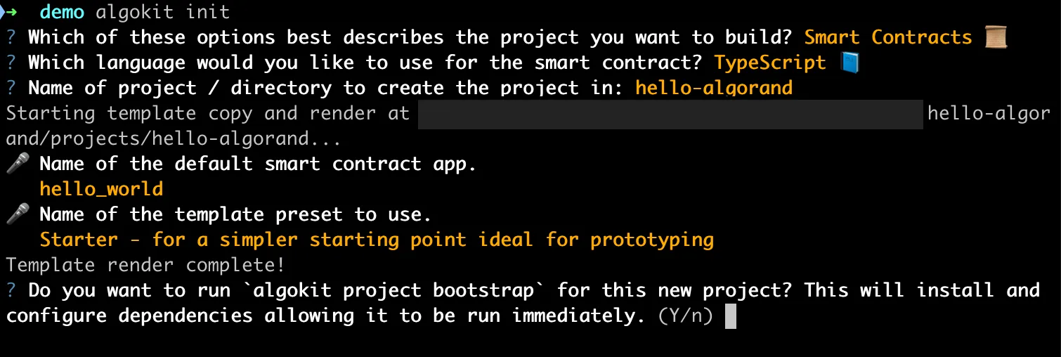 AlgoKit Init: Running the bootstrap command